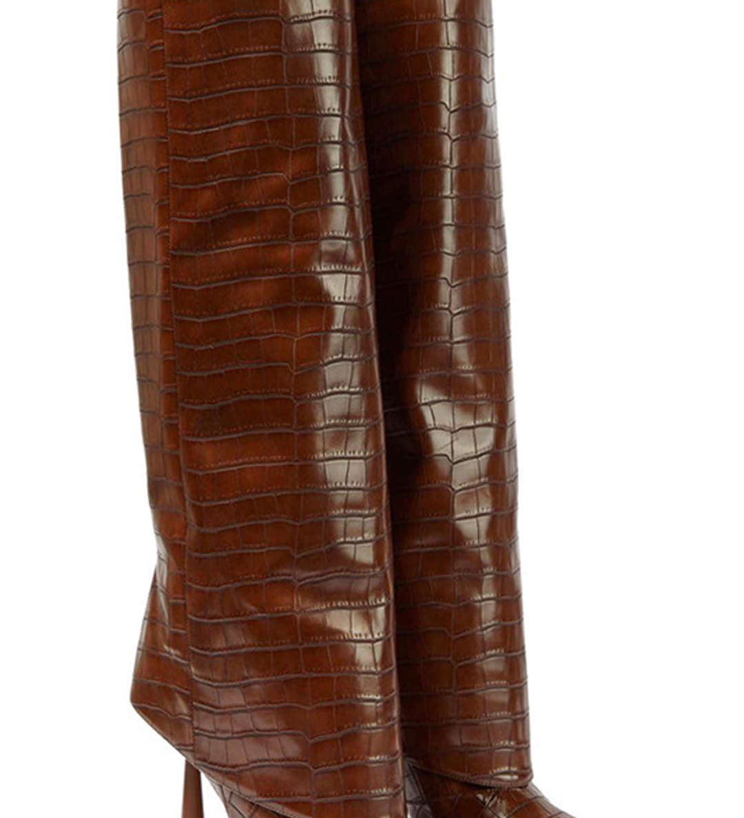 Krokodila Raksta Sintētiskās Ādas Augstpapēžu Zābaki ar Asu Purngalu