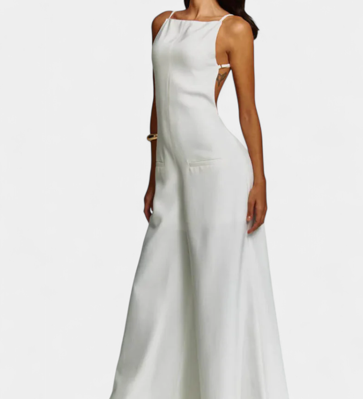 Belén Halter Neck Jumpsuit with Plunging Legs and Vibrant Drop