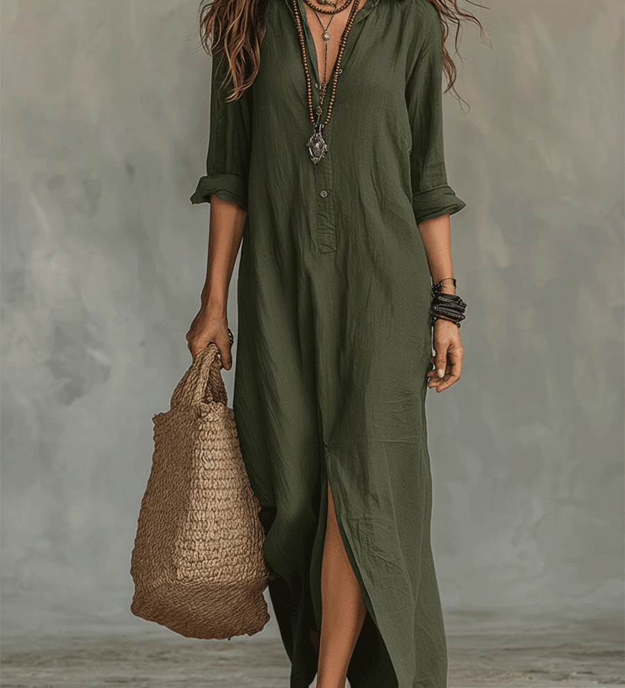 Melna boho maxi kleita ar pogām priekšā