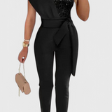 Layla One-Shoulder Jumpsuit with Sequins