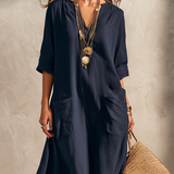 Boho Stila Nakts Zila Kleita ar Krekla Dizainu