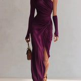 Rosalia - Elegants purpursarkans maxi kleita uz viena pleca