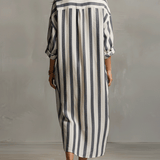 Svītrainā ikdienas krekla un boho stila maxi kleita