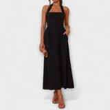 Lydia - Melna midi halter kleita ar akcentu viduklī