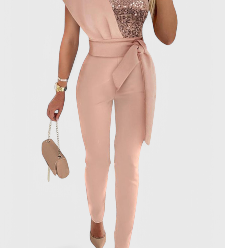 Layla One-Shoulder Jumpsuit with Sequins