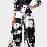 Brina Mono Long Tie Dye with Open Shoulders and Wide Legs with Slit