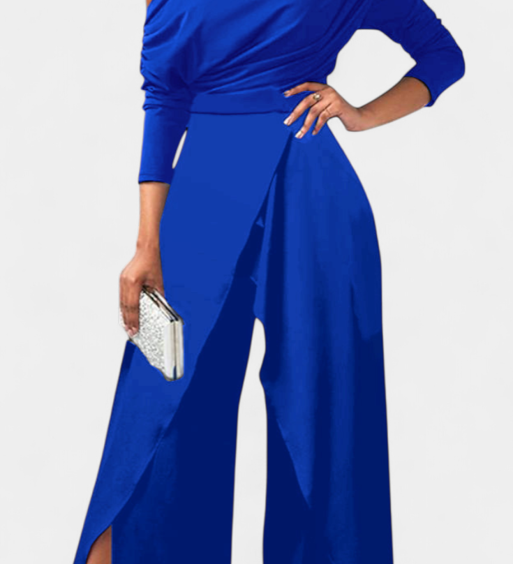 Brina Mono Long Tie Dye with Open Shoulders and Wide Legs with Slit